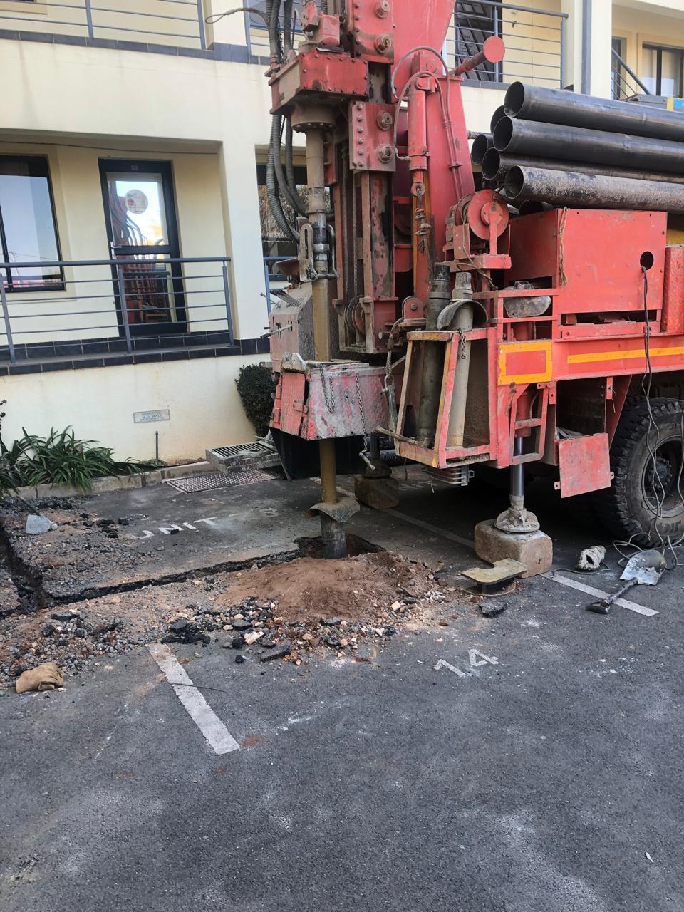 Borehole drilling rig set up on site in South Africa