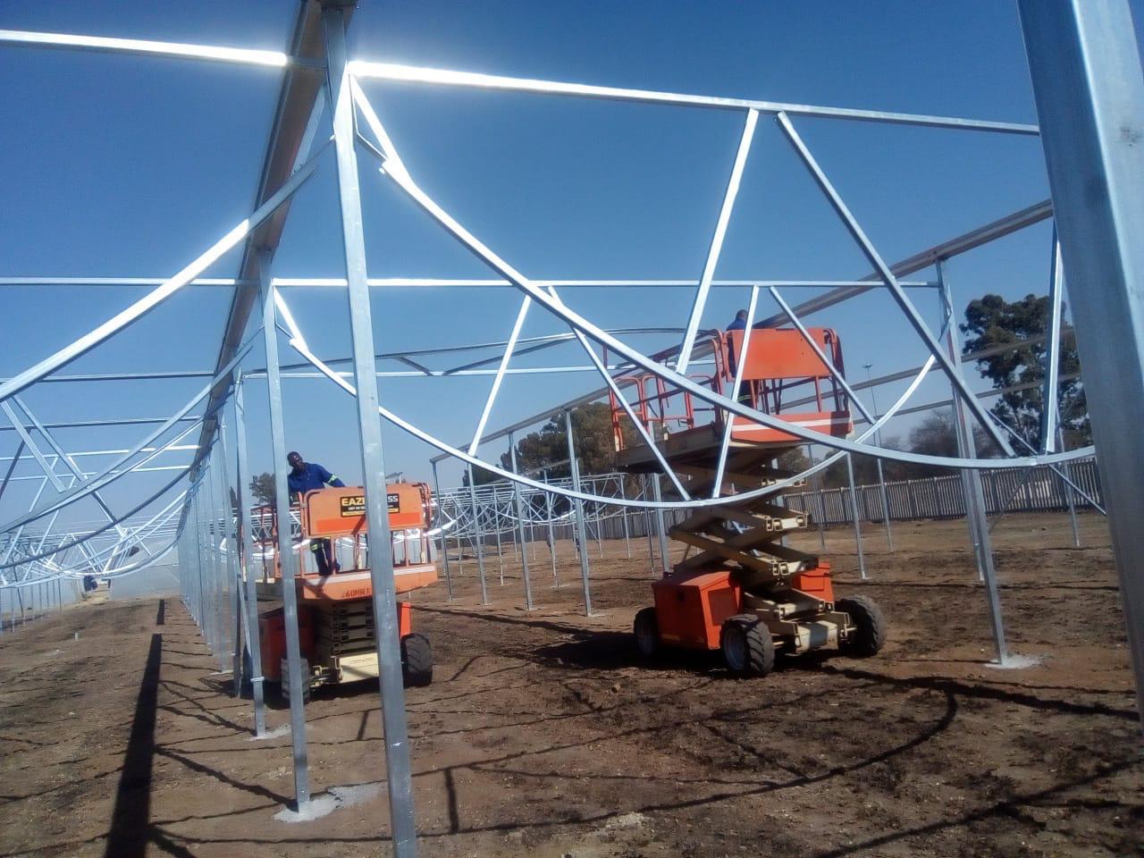 Steel structure erection on an industrial project site